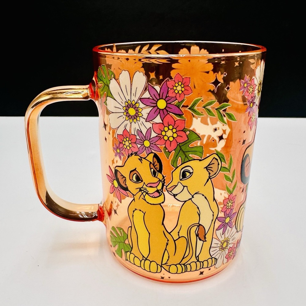 Disney The Lion King Simba Nala Hard Plastic Painted Graphic Mug Orange HTF EUC